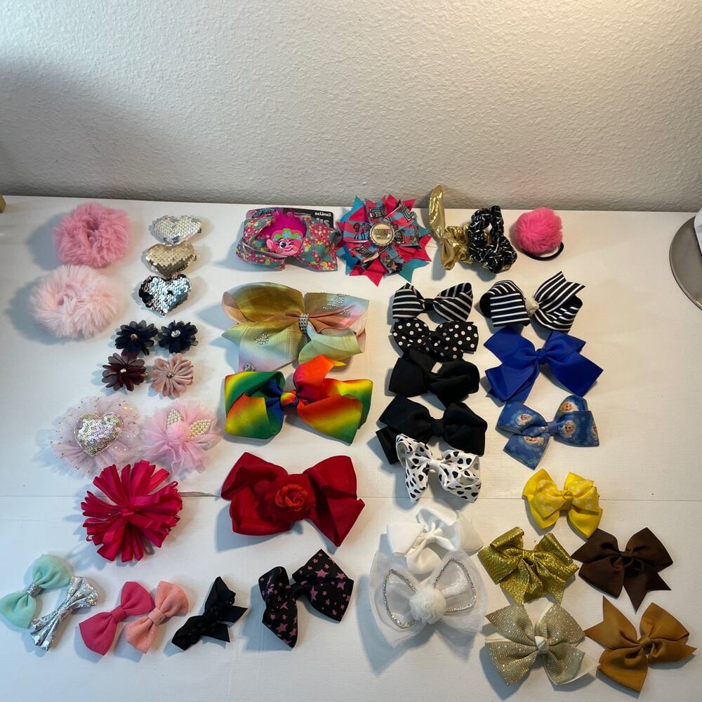 Lot 41 Baby Girl Toddler Hair Bows Clips Jojo Style Trolls Frozen Scrunchies Big